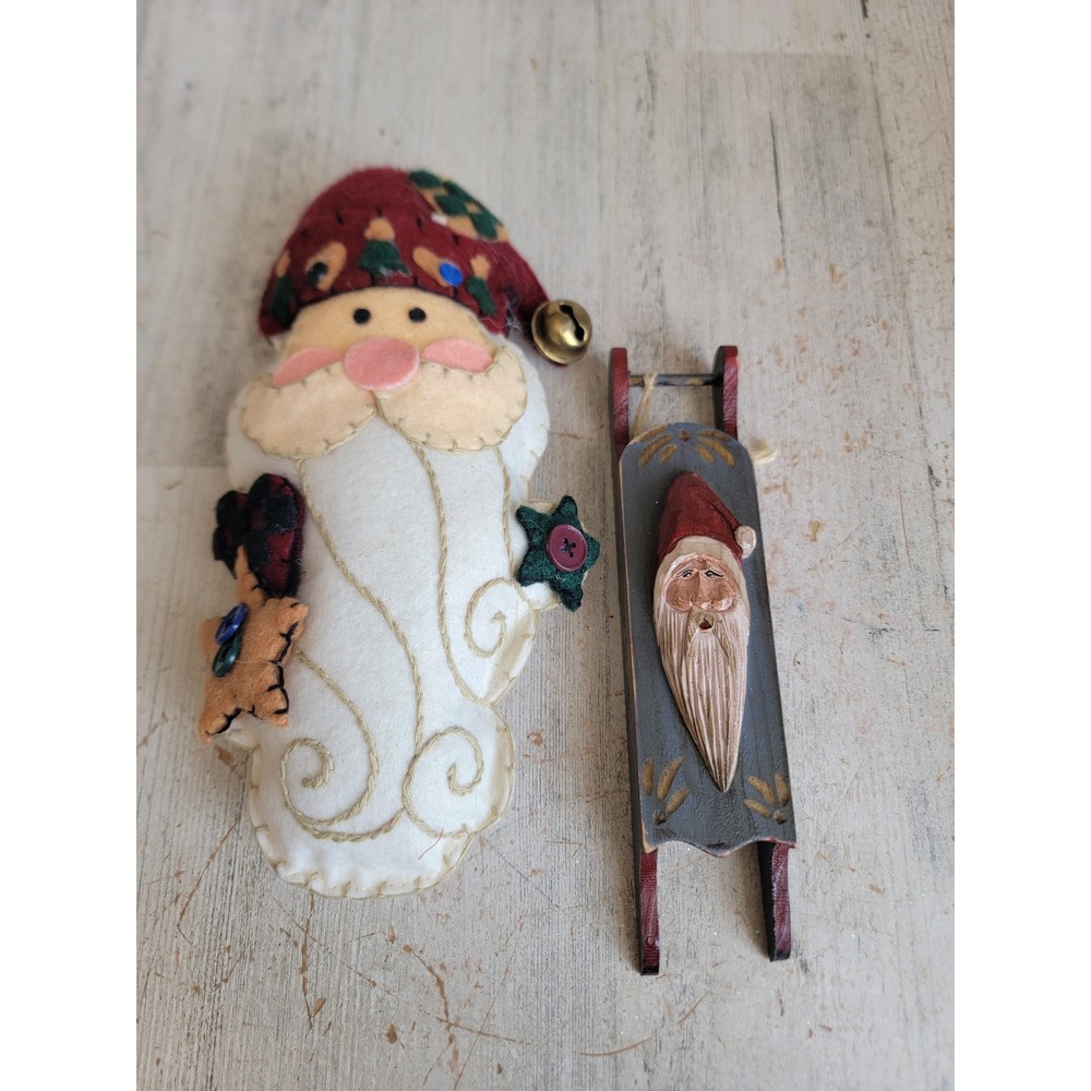 Santa Claus salt face wooden sled vintage ornament Xmas set unique home